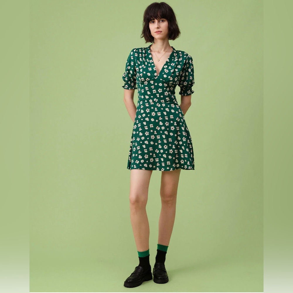 NWT RIHOAS V Neck Puff Sleeve Floral Mini Dress Sz S, M. - Picture 5 of 7